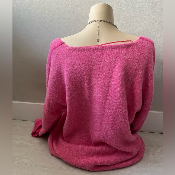 Free People Sweater Weather V-neck sweater pink knit pullover side hem slits - Picture 7 of 12
